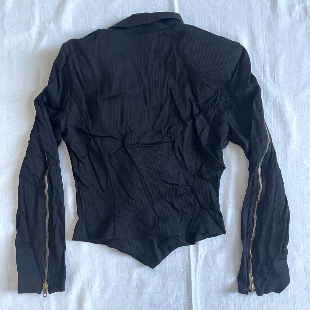 Shox Moto Jacket Asymmetrical Ziper Biker Blazer Ribbed Pointed Waist Womens M - Picture 6 of 8